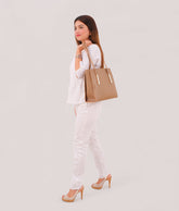 Coffee zipper shoulder bag with long handle